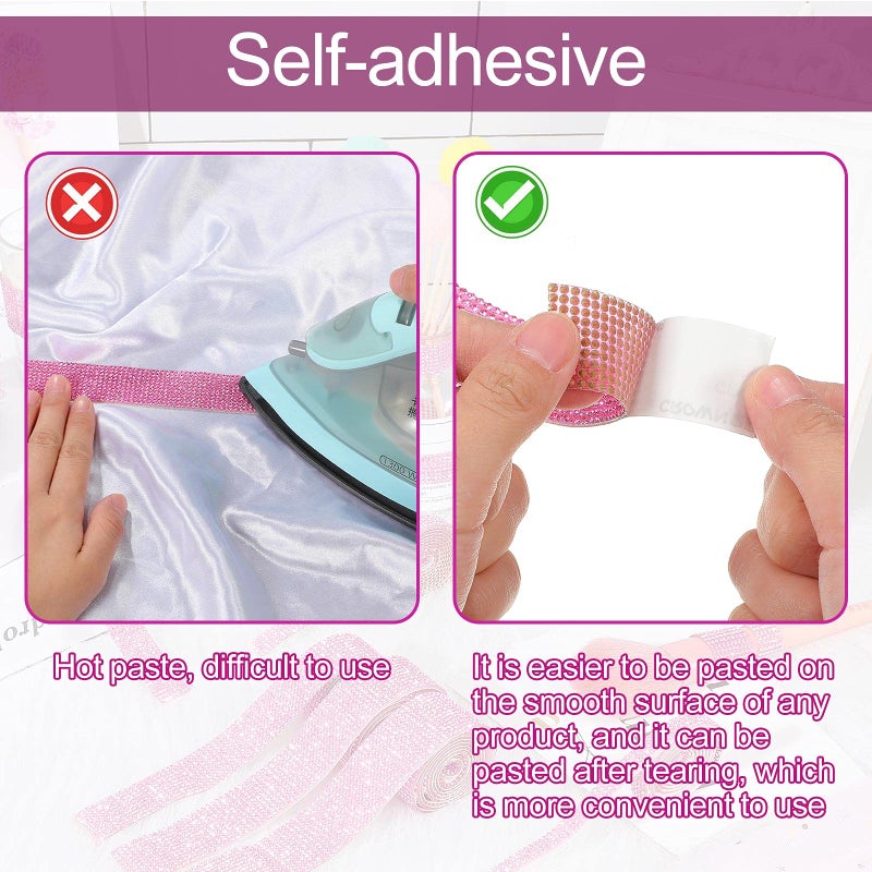 Outus 6 Rolls Self Adhesive Crystal Rhinestone Ribbon Diamond Bling Ribbons Wrap 6 Yards Mesh Glittering Sticker Roll for Arts Crafts Wedding Birthday DIY Event Car Phone Decoration (Pink) - Image 2